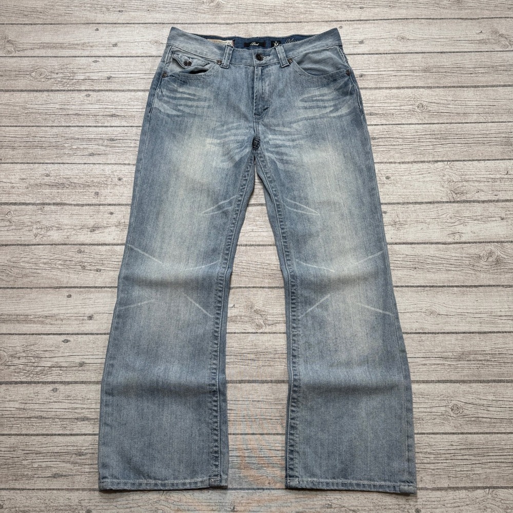 Y2K Marc Echo Jeans Men's 34 Blue Light Wash Bootcut Relaxed Fit Whiskered